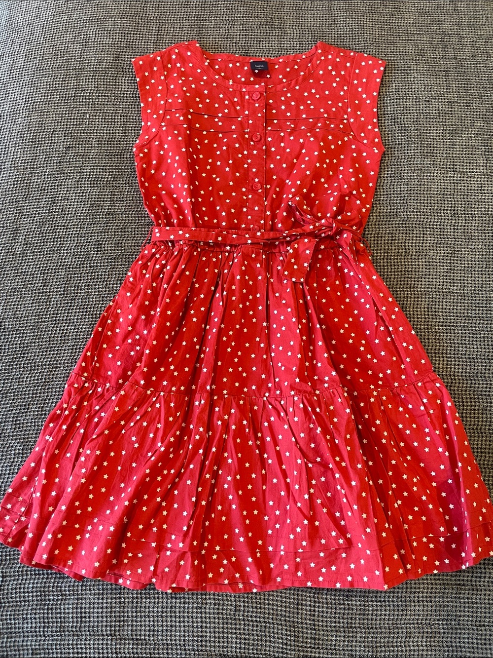 GAP Kids Girls 10 Large Red Star-Print Tie-Waist Dress